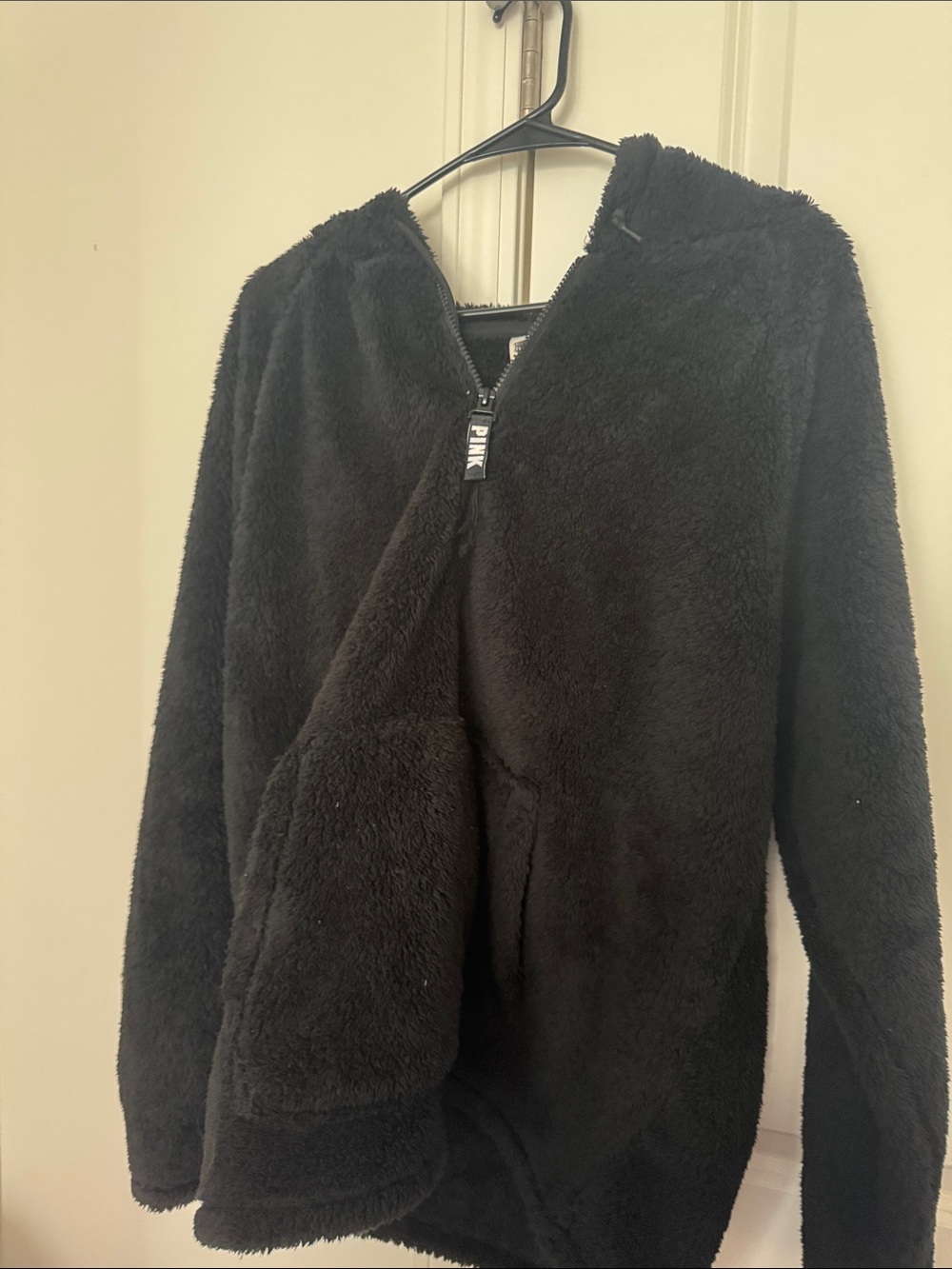PINK Victoria's Secret Black Teddy Fleece Half-Zip Jacket